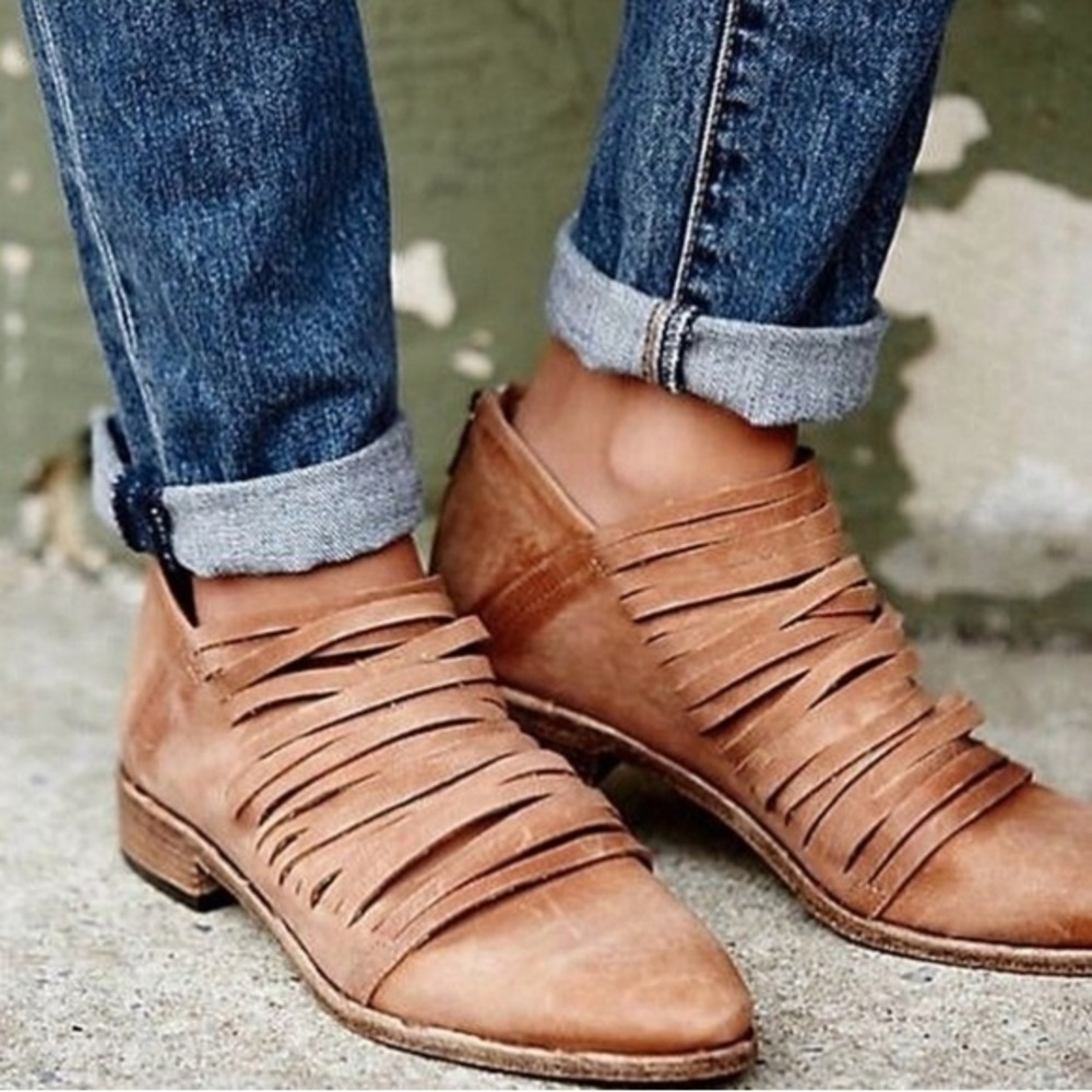 free people Lost Valley Womens Tan Leather Ankle Boots